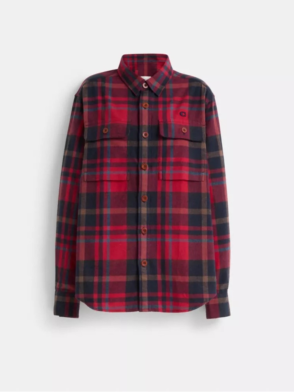 COACH Long Sleeve Button Up Shirt Flannel Red Plaid Size M
